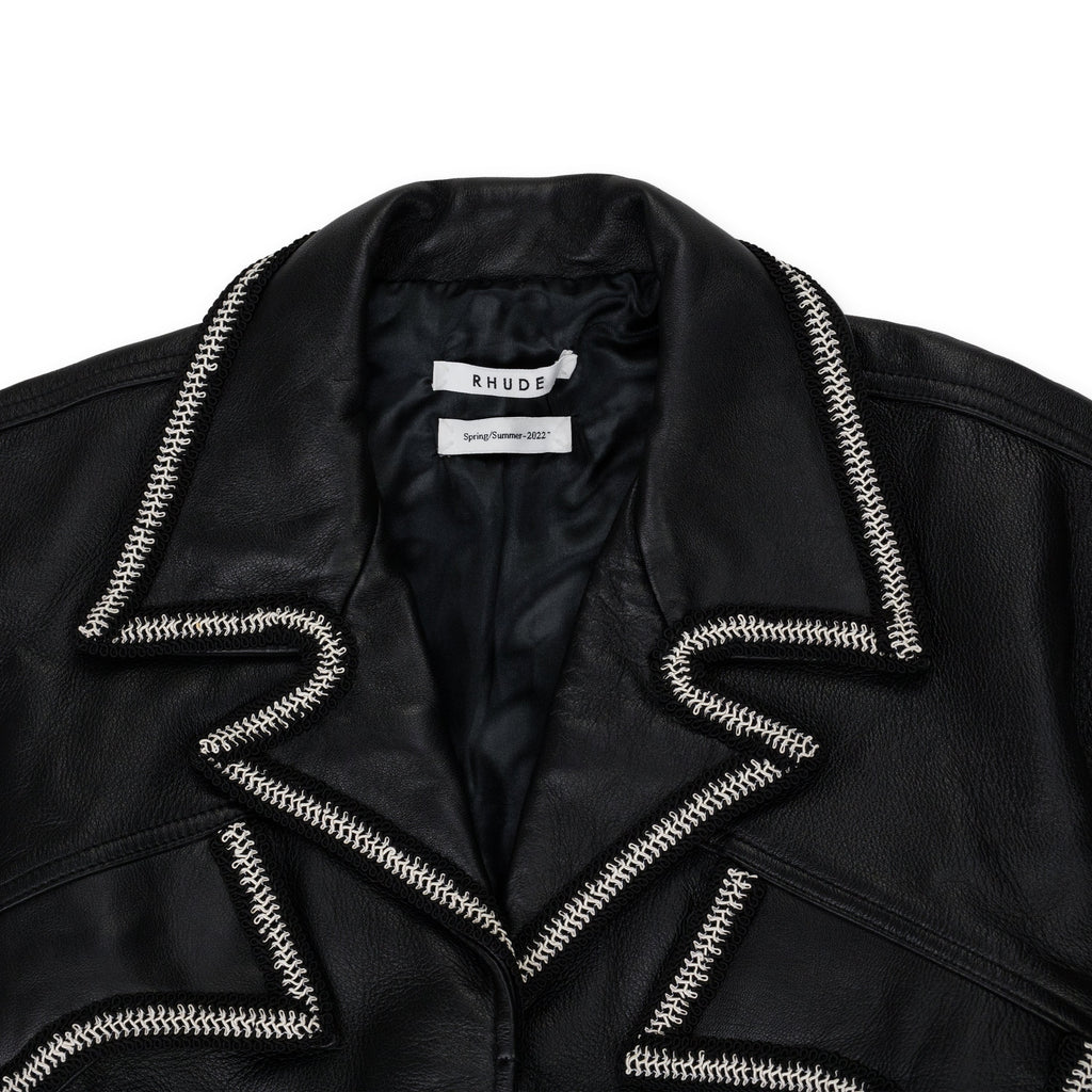 Black Stitched Crop Leather Vest