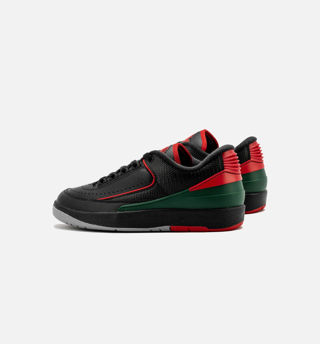 Air Jordan 2 Retro Low Christmas Grade School Shoes - Black Fire Red Cement Grey