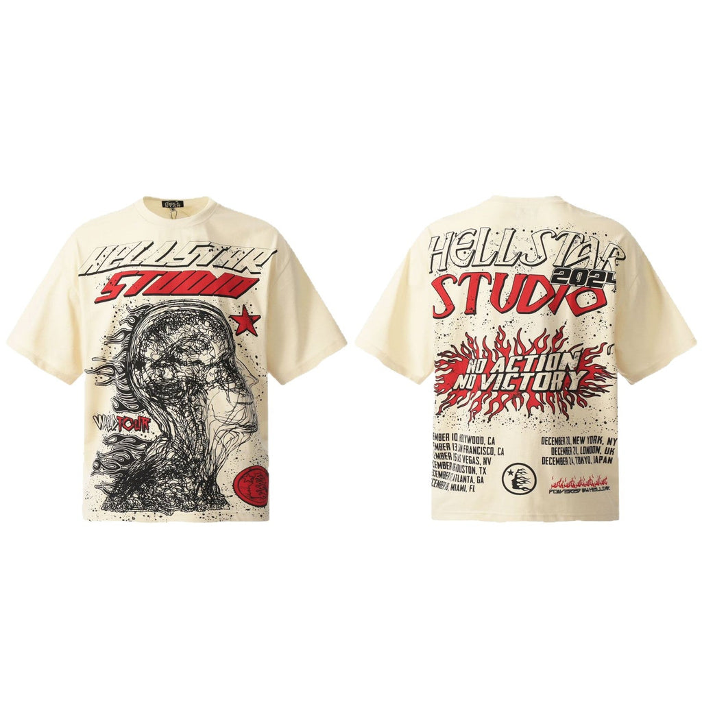 Hellstar Multi‑Graphic Vintage Washed Oversized Tee Streetwear