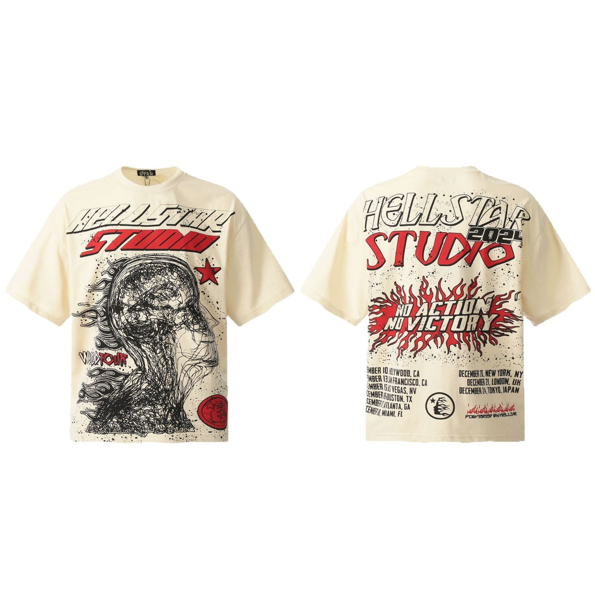Hellstar Multi‑Graphic Vintage Washed Oversized Tee Streetwear