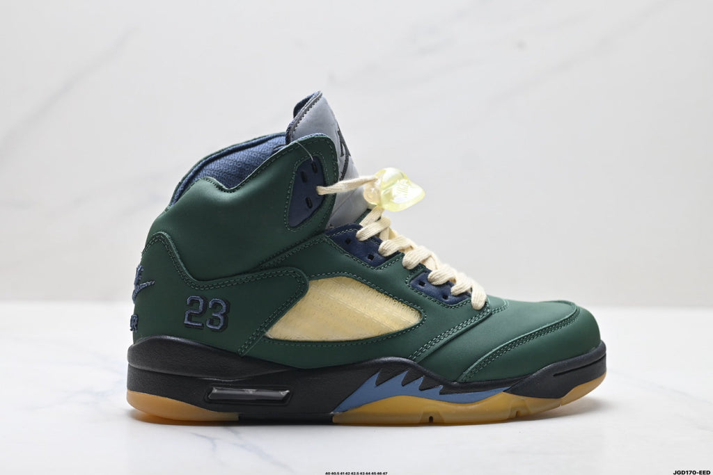 Air Jordan 5 Retro Green Gold Navy Sneakers