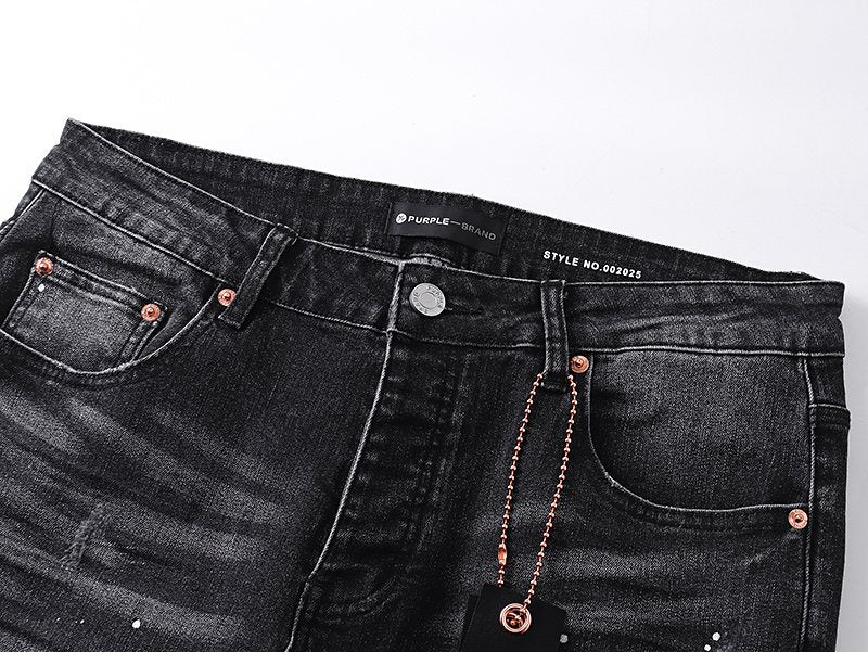 Purple Brand Washed Black Distressed Paint-Splatter Jeans