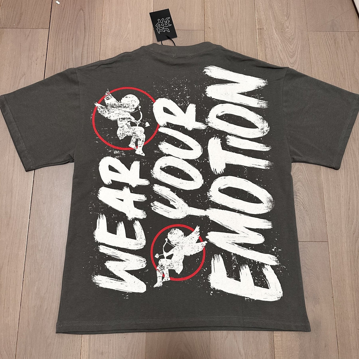 MIXED EMOTION Charcoal Gray Front & Back Graphic T-Shirt