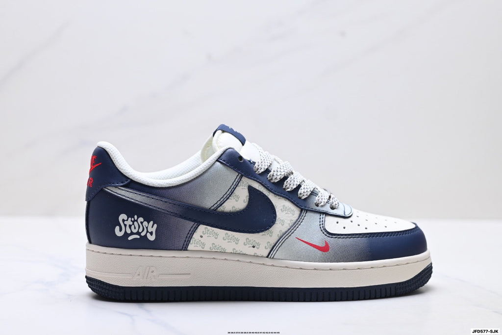 Nike Air Force 1 Low White Navy Blue Unisex Sneakers Style 10