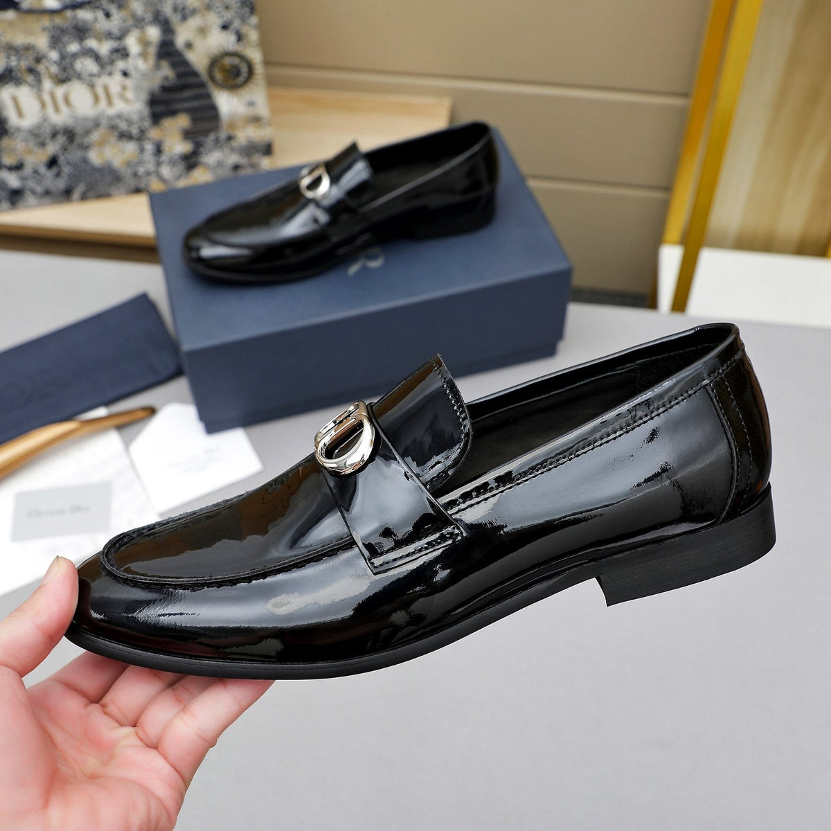 Dior Black Glossy Hardware Loafers