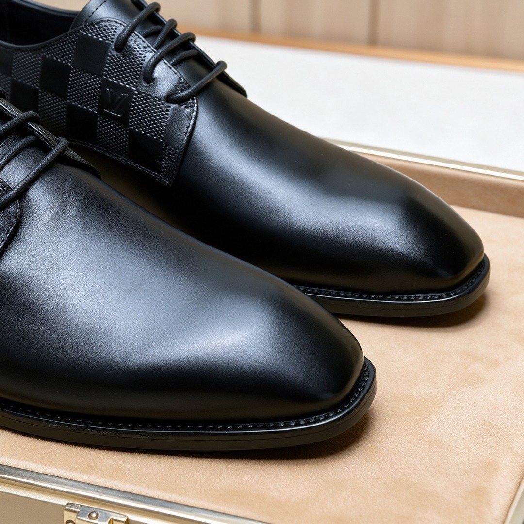 Louis Vuitton Black Checkered Lace-Up Dress Shoes