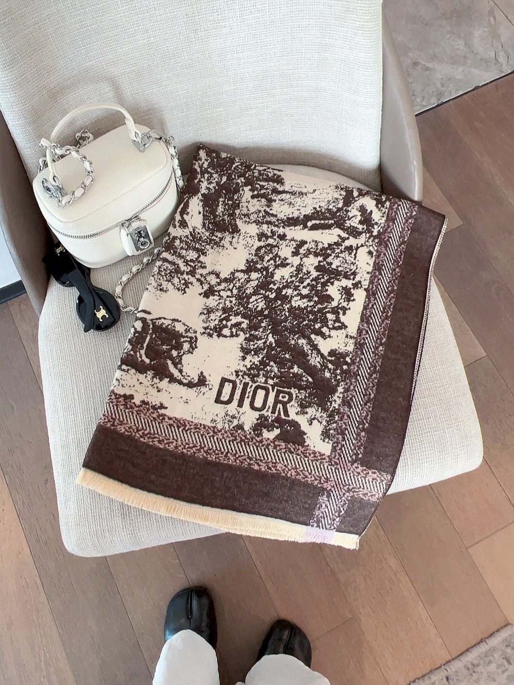Dior Toile Pattern Fringe Scarf