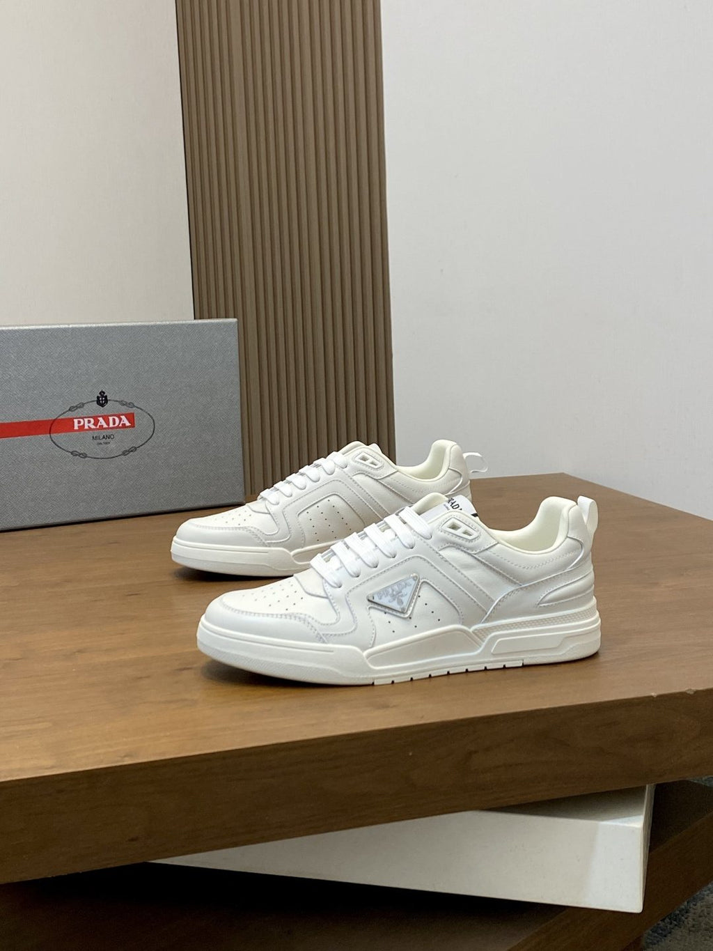 Prada Men's White Leather Panel Sneakers