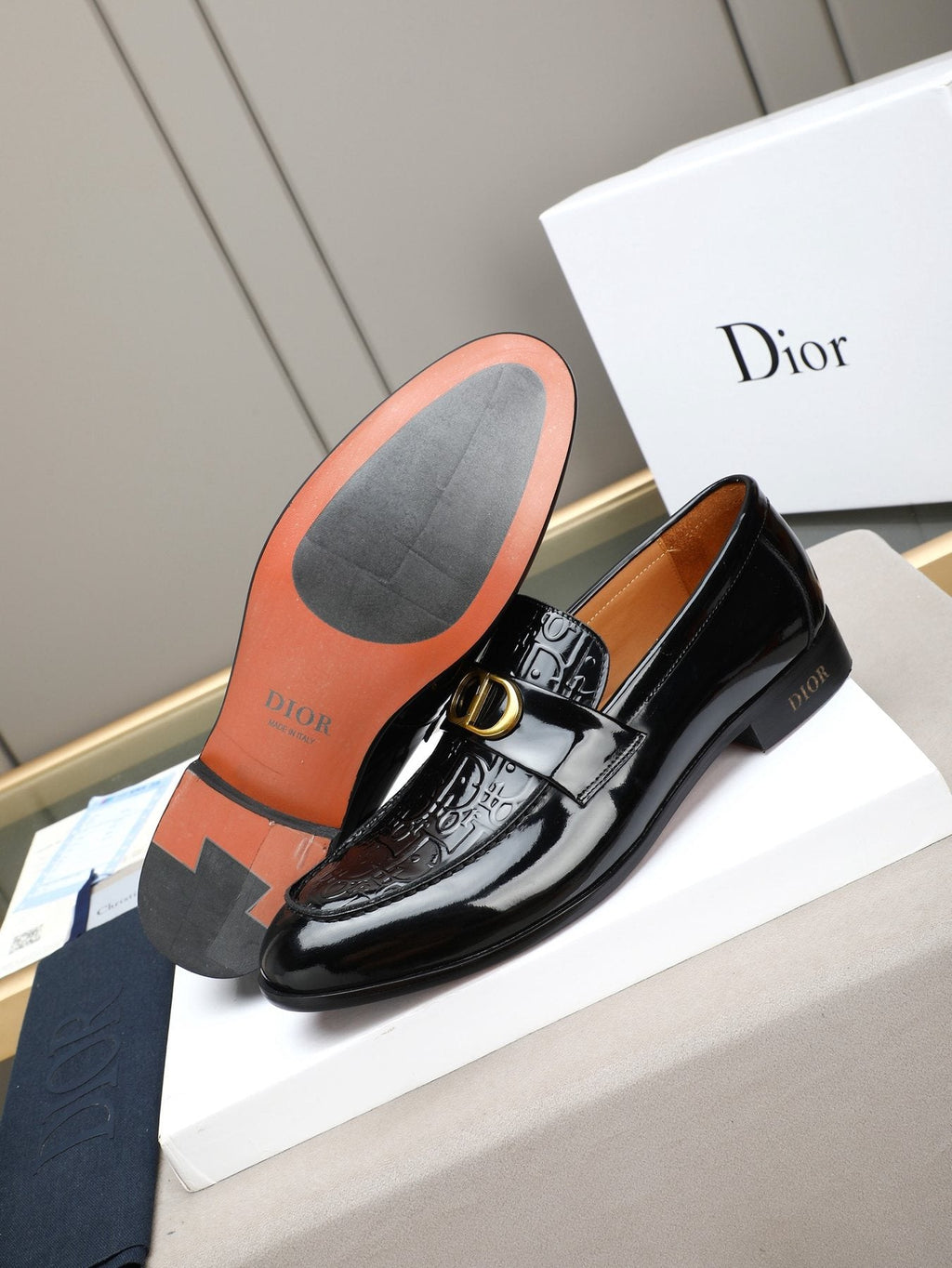 Dior Black Gold-Buckle Slip-On Dress Shoes