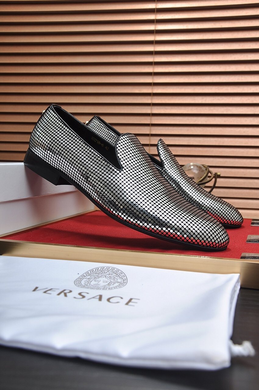Versace Men's Silver and Black Pattern Loafers