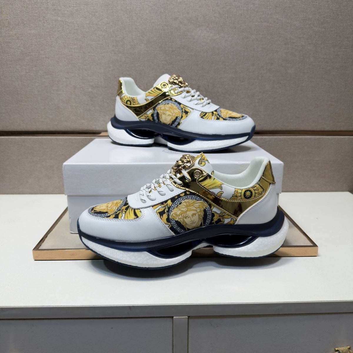 Versace Men's Gold-Panel Low-Top Sneakers