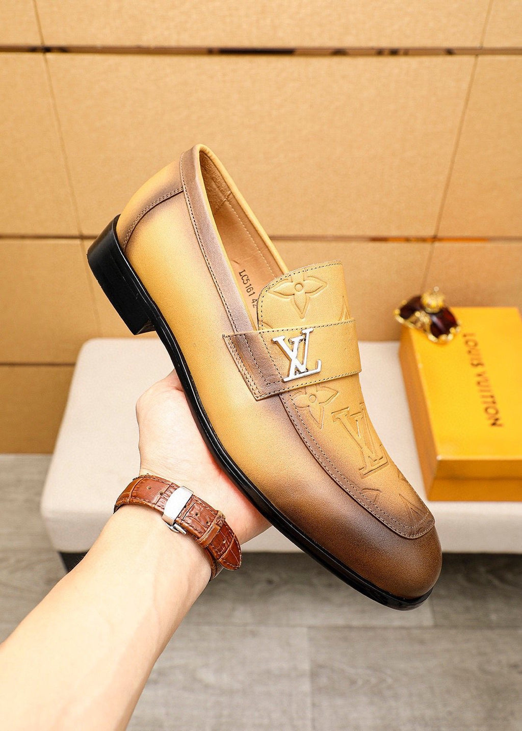 Louis Vuitton Men's Embossed Leather Loafers