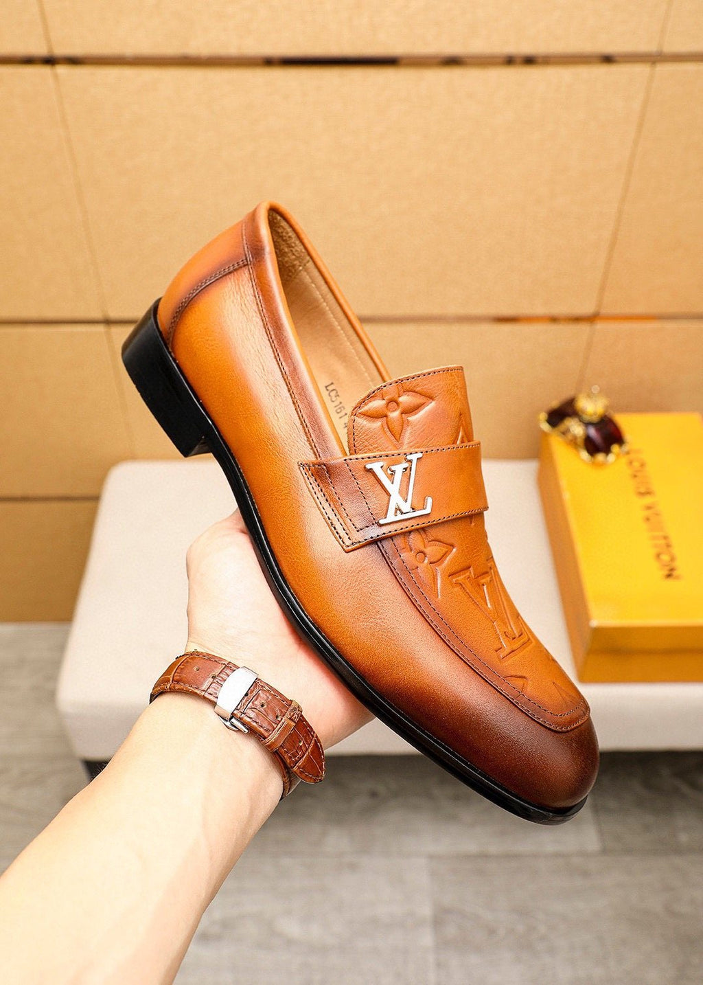 Louis Vuitton Men's Embossed Leather Loafers